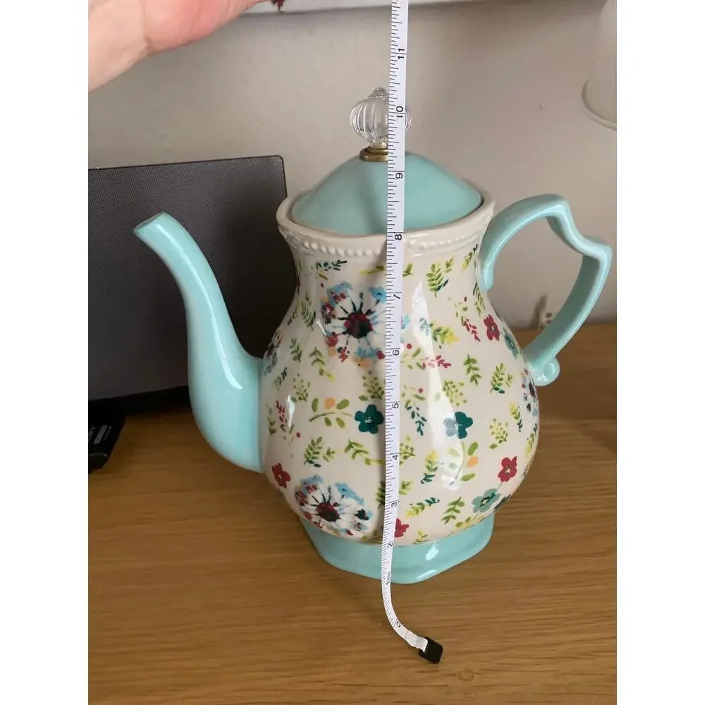 Pioneer Woman Kari Large 10-Cup Floral Teapot Turquoise 2.7 Qt Discontinued